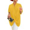 imageLYANER Womens Wrap V Neck Ruched Short Sleeve Split Hem Blouse Shirt Tunic TopYellow