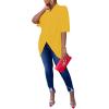 imageLYANER Womens Wrap V Neck Ruched Short Sleeve Split Hem Blouse Shirt Tunic TopYellow