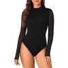 imageLYANER Womens Basic Mock Neck Stretch Sheer Mesh Long Sleeve Bodysuit Leotard TopBlack