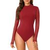 imageLYANER Womens Basic Mock Neck Stretch Sheer Mesh Long Sleeve Bodysuit Leotard TopBurgundy