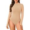 imageLYANER Womens Basic Mock Neck Stretch Sheer Mesh Long Sleeve Bodysuit Leotard TopKhaki