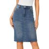 imageLYANER Womens Casual Denim High Waisted Stretch Bodycon Pencil Knee Length Straight Jean Midi Skirt with PocketsMedium Indigo