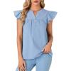 imageLYANER Womens Cotton Notched V Neck Ruffle Cap Sleeve Sleeveless Blouse Shirt TopLight Blue