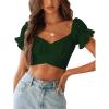 imageLYANER Womens Ruffle Short Sleeve Tie Up Back Crop Top Off Shoulder Bardot BlouseDark Green