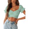imageLYANER Womens Ruffle Short Sleeve Tie Up Back Crop Top Off Shoulder Bardot BlouseMint Green