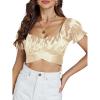 imageLYANER Womens Ruffle Short Sleeve Tie Up Back Crop Top Off Shoulder Bardot BlouseSatin Champagne