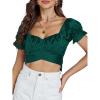imageLYANER Womens Ruffle Short Sleeve Tie Up Back Crop Top Off Shoulder Bardot BlouseSatin Dark Green