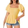 imageLYANER Womens Square Neck Smocked Peplum Top Ruffle Short Sleeve Babydoll Shirred BlouseYellow