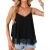 imageLYANER Womens Summer Cute Cami Shirts Spaghetti Strap V Neck Sleeveless Lace Trim TopsBlack