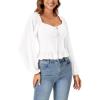 imageLYANER Womens Sweetheart Neck Self Tie Knot Shirred Back Mesh Lantern Long Sleeve Blouse Shirt TopWhite