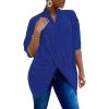 imageLYANER Womens Wrap V Neck Ruched Short Sleeve Split Hem Blouse Shirt Tunic TopRoyal Blue
