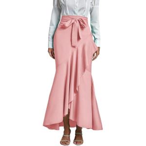 imageLYANER Womens Tie Waist Ruffle Wrap Mermaid Fishtail Hem High Waist Long Maxi SkirtPink