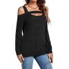 imageLYANER Womens Casual Cold Shoulder Hollow Out Solid Long Sleeve Blouse Tunic Shirts TopBlack