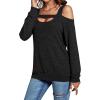 imageLYANER Womens Casual Cold Shoulder Hollow Out Solid Long Sleeve Blouse Tunic Shirts TopBlack