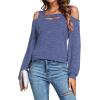 imageLYANER Womens Casual Cold Shoulder Hollow Out Solid Long Sleeve Blouse Tunic Shirts TopBlue