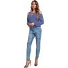 imageLYANER Womens Casual Cold Shoulder Hollow Out Solid Long Sleeve Blouse Tunic Shirts TopBlue