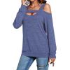 imageLYANER Womens Casual Cold Shoulder Hollow Out Solid Long Sleeve Blouse Tunic Shirts TopBlue