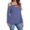 imageLYANER Womens Casual Cold Shoulder Hollow Out Solid Long Sleeve Blouse Tunic Shirts TopBlue