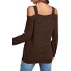 imageLYANER Womens Casual Cold Shoulder Hollow Out Solid Long Sleeve Blouse Tunic Shirts TopDark Brown