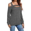 imageLYANER Womens Casual Cold Shoulder Hollow Out Solid Long Sleeve Blouse Tunic Shirts TopDark Gray