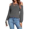 imageLYANER Womens Casual Cold Shoulder Hollow Out Solid Long Sleeve Blouse Tunic Shirts TopDark Gray