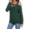imageLYANER Womens Casual Cold Shoulder Hollow Out Solid Long Sleeve Blouse Tunic Shirts TopDark Green