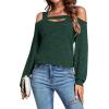 imageLYANER Womens Casual Cold Shoulder Hollow Out Solid Long Sleeve Blouse Tunic Shirts TopDark Green
