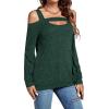 imageLYANER Womens Casual Cold Shoulder Hollow Out Solid Long Sleeve Blouse Tunic Shirts TopDark Green