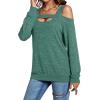 imageLYANER Womens Casual Cold Shoulder Hollow Out Solid Long Sleeve Blouse Tunic Shirts TopGreen