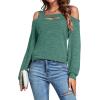 imageLYANER Womens Casual Cold Shoulder Hollow Out Solid Long Sleeve Blouse Tunic Shirts TopGreen