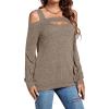 imageLYANER Womens Casual Cold Shoulder Hollow Out Solid Long Sleeve Blouse Tunic Shirts TopLight Brown
