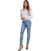 imageLYANER Womens Casual Cold Shoulder Hollow Out Solid Long Sleeve Blouse Tunic Shirts TopLight Gray