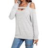 imageLYANER Womens Casual Cold Shoulder Hollow Out Solid Long Sleeve Blouse Tunic Shirts TopLight Gray