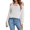 imageLYANER Womens Casual Cold Shoulder Hollow Out Solid Long Sleeve Blouse Tunic Shirts TopLight Gray