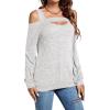 imageLYANER Womens Casual Cold Shoulder Hollow Out Solid Long Sleeve Blouse Tunic Shirts TopLight Gray