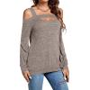 imageLYANER Womens Casual Cold Shoulder Hollow Out Solid Long Sleeve Blouse Tunic Shirts TopLight Khaki
