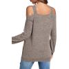 imageLYANER Womens Casual Cold Shoulder Hollow Out Solid Long Sleeve Blouse Tunic Shirts TopLight Khaki