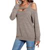 imageLYANER Womens Casual Cold Shoulder Hollow Out Solid Long Sleeve Blouse Tunic Shirts TopLight Khaki