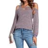 imageLYANER Womens Casual Cold Shoulder Hollow Out Solid Long Sleeve Blouse Tunic Shirts TopLight Purple