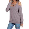 imageLYANER Womens Casual Cold Shoulder Hollow Out Solid Long Sleeve Blouse Tunic Shirts TopLight Purple