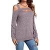 imageLYANER Womens Casual Cold Shoulder Hollow Out Solid Long Sleeve Blouse Tunic Shirts TopLight Purple