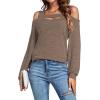 imageLYANER Womens Casual Cold Shoulder Hollow Out Solid Long Sleeve Blouse Tunic Shirts TopMocha