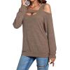 imageLYANER Womens Casual Cold Shoulder Hollow Out Solid Long Sleeve Blouse Tunic Shirts TopMocha