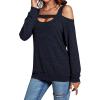 imageLYANER Womens Casual Cold Shoulder Hollow Out Solid Long Sleeve Blouse Tunic Shirts TopNavy Blue