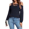 imageLYANER Womens Casual Cold Shoulder Hollow Out Solid Long Sleeve Blouse Tunic Shirts TopNavy Blue