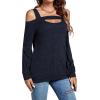 imageLYANER Womens Casual Cold Shoulder Hollow Out Solid Long Sleeve Blouse Tunic Shirts TopNavy Blue