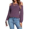 imageLYANER Womens Casual Cold Shoulder Hollow Out Solid Long Sleeve Blouse Tunic Shirts TopPurple