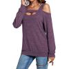 imageLYANER Womens Casual Cold Shoulder Hollow Out Solid Long Sleeve Blouse Tunic Shirts TopPurple