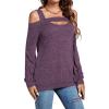 imageLYANER Womens Casual Cold Shoulder Hollow Out Solid Long Sleeve Blouse Tunic Shirts TopPurple