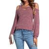imageLYANER Womens Casual Cold Shoulder Hollow Out Solid Long Sleeve Blouse Tunic Shirts TopPurplish Red